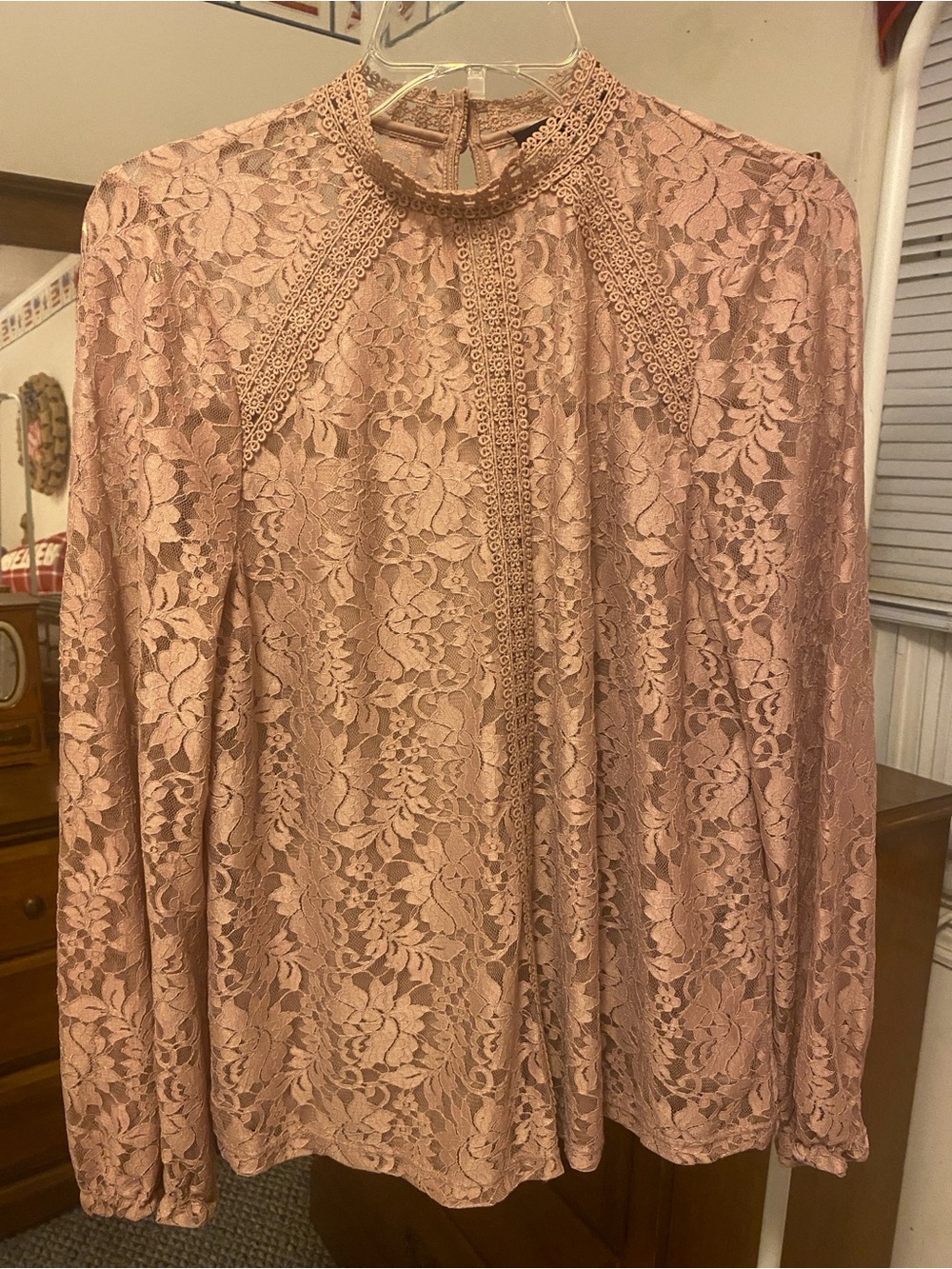 Cable & Gauge Dusty Rose Lace High-Neck Blouse